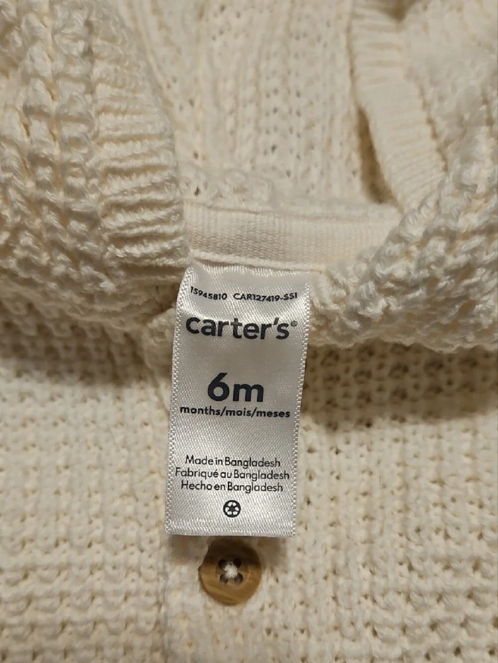 Carter's Cream Hooded Knit Cardigan with Bear Ears